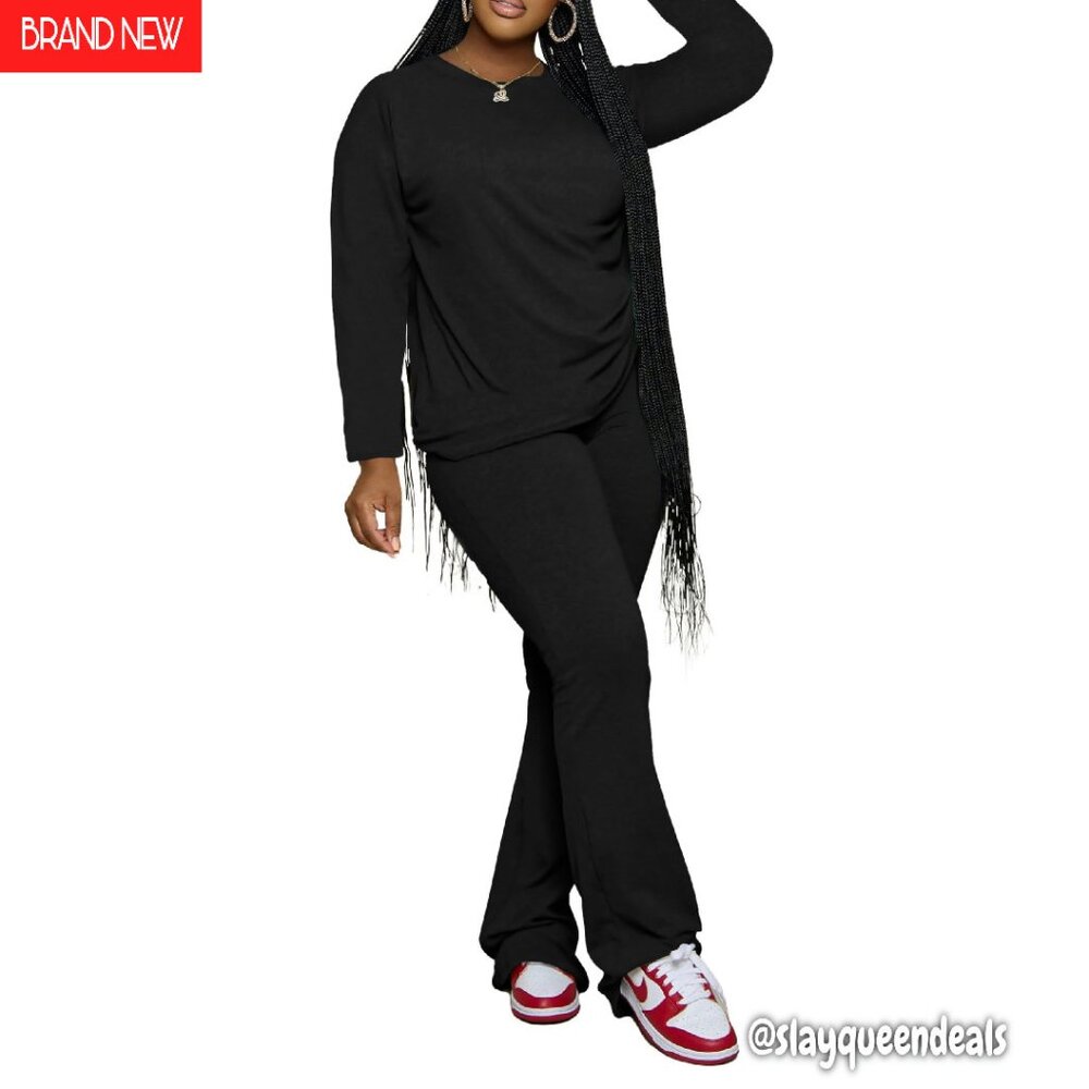 Women's Long Sleeve Top Flare Pants Lounge Set Soft Fabric Casual Tracksuit